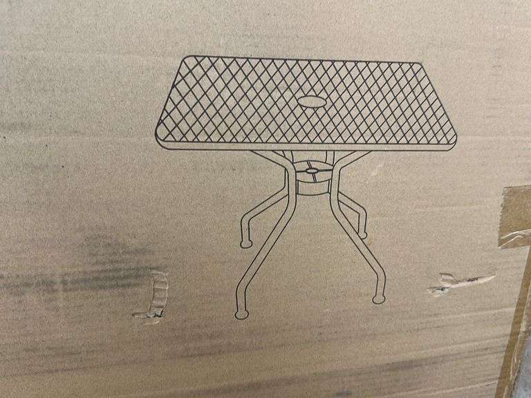 BRIGHT RED SMALL PATIO TABLE IN BOX Earl's Auction Company