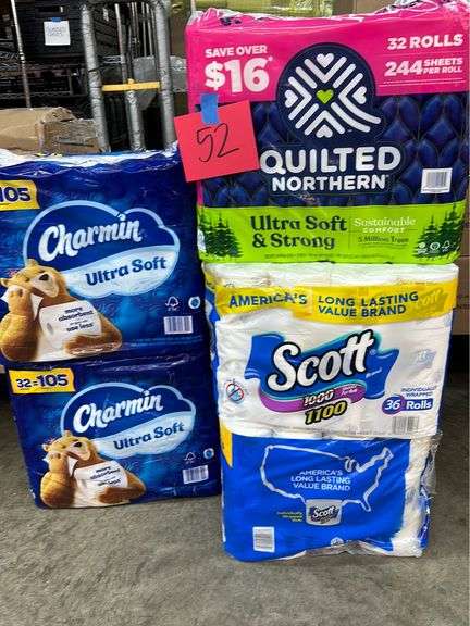 (5) PACKS OF TOILET PAPER - QUILTED NORTHERN, CHARMIN & SCOTT - Earl's Auction Company