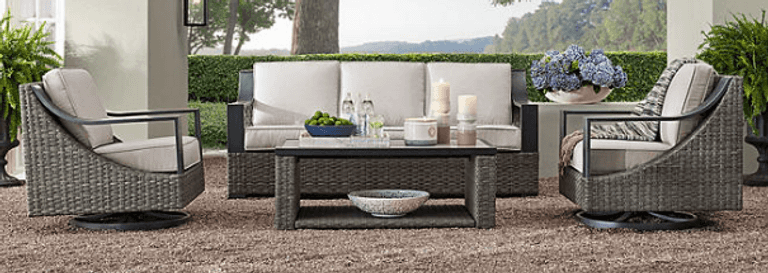 SUNBRELLA 4PC DEEP SEATING PATIO SET W/ FIRE PIT TABLE IN BOXES - Earl