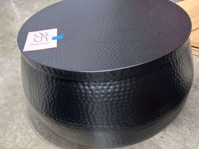 HAMMERED METAL STORAGE COFFEE TABLE - BLACK - Earl's Auction Company