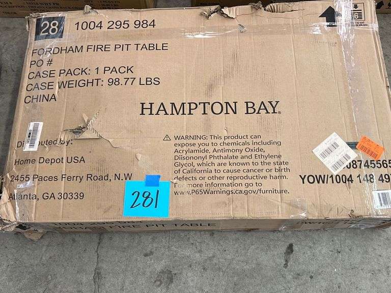 HAMPTON BAY FORDHAM FIRE PIT TABLE IN BOX Earl's Auction Company