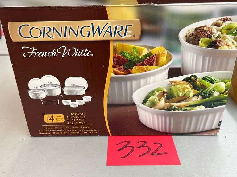 CorningWare French White Set 7 Stampi Da Forno In Ceramica Con Coperchio, Antischeggia, Per Microonde, Forno, Lavastoviglie, Congelatore