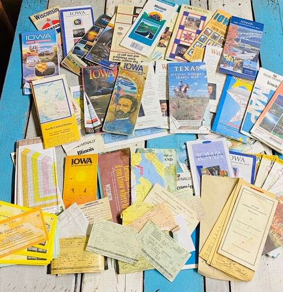Vintage road maps lot Elkader Auction House