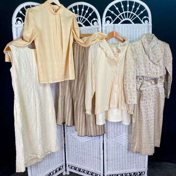 Five vintage ivory/neutral dresses, skirts & blouses Elkader Auction