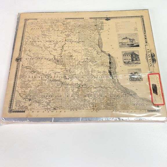 Vintage 1875 Clayton County, Iowa, map Elkader Auction House