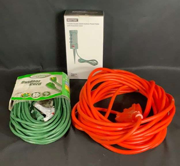 Two Extension Cords One 80 foot One 50ft. One Six Outlet Double Sided