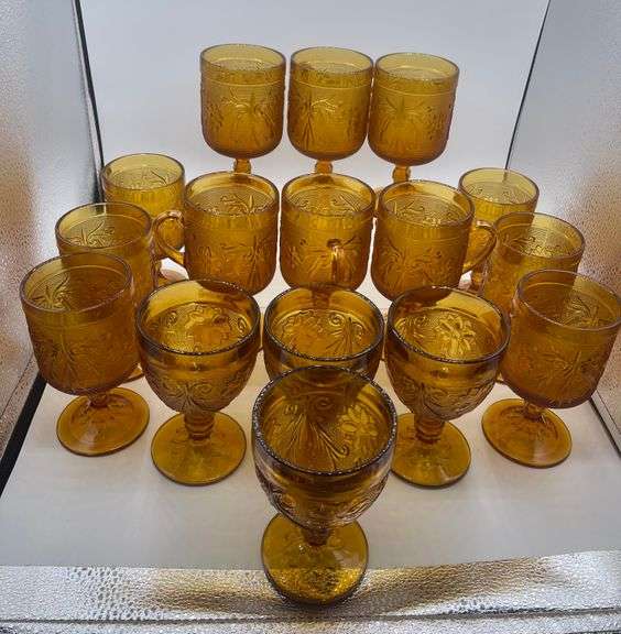 Amber Tiara Glass 4 Sets of 4 Drinking Glasses Estate Rescue Queens