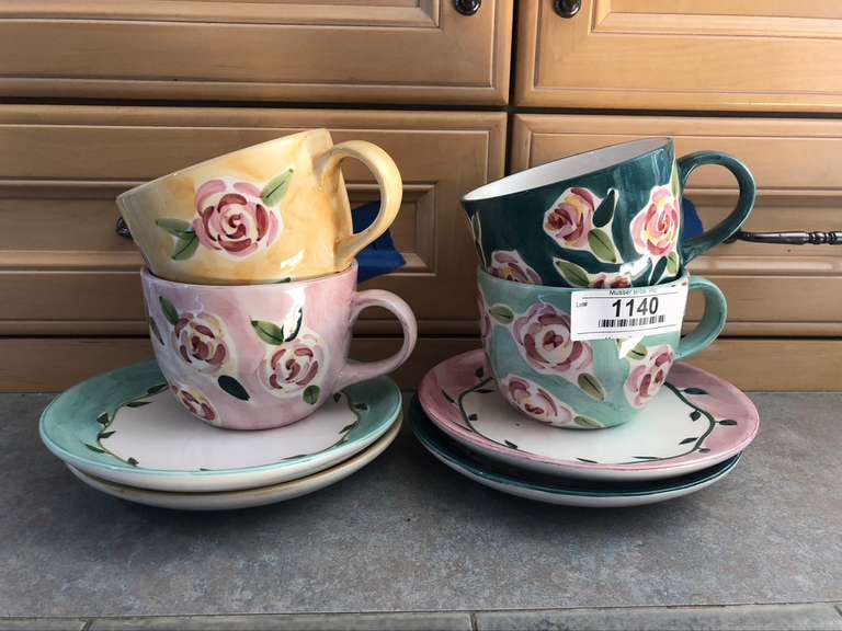 (4) Set of Flower mugs with Saucers Estate Details