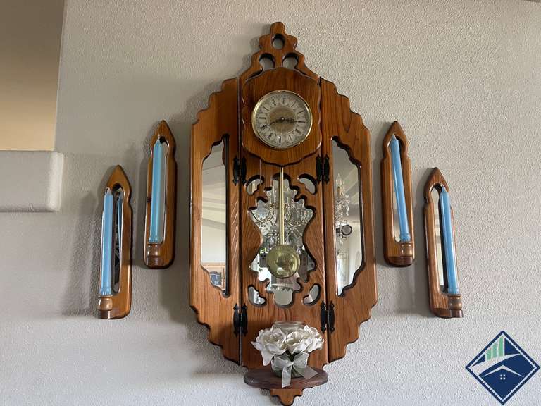 Large Wood Watertown Pendulum wall clock with mirrors and matching