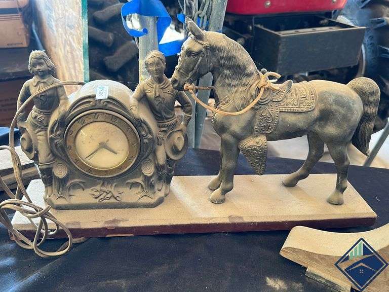 Vintage Lanshire Horse Clock with Other Mantle Clocks Estate Details
