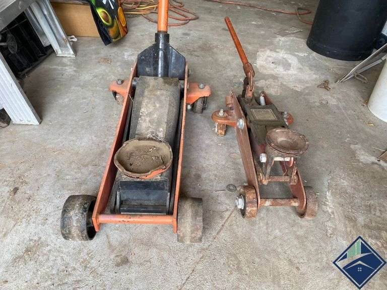 Two Large Hydraulic Floor Jacks and Mechanic Creeper Estate Details