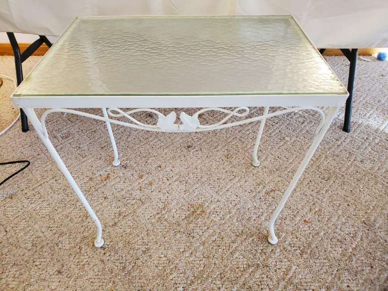 White Iron Glass Top End Table Estate Sales RVA