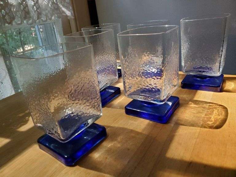 Cobalt Blue Footed Drinking Glasses Set of 6 Estate Sales RVA