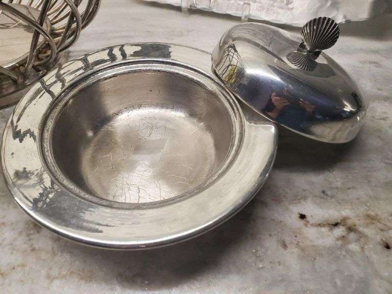 Williamsburg Hand Hammered Tray, Pewter Butter Dish with Lid, Basket by