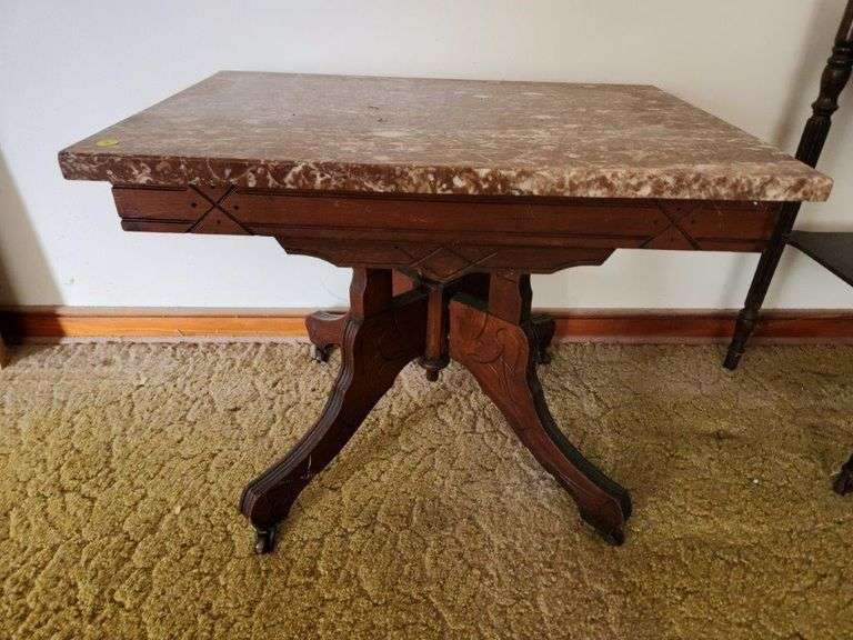 Brown Marble Top Table (19x27x20) Estate Sales RVA