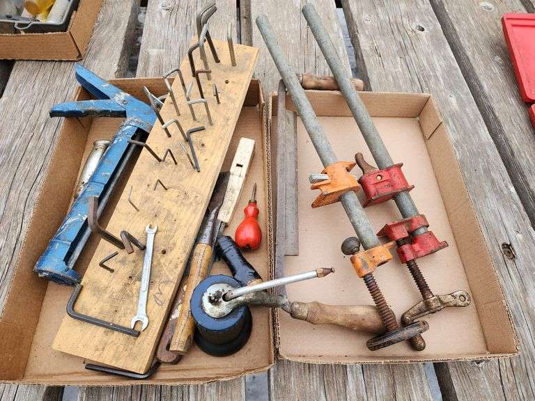 Clamps, Draw Knife, Caulking Gun Fragodt Auction and Real Estate LLC