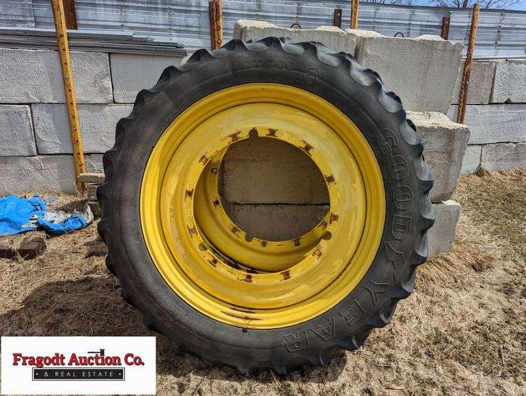 (2) Goodyear 320/90R50 Tires on Jon Deere 12 Bolt Rims, off John Deere