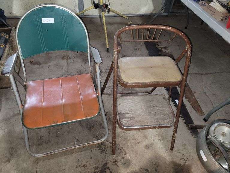 Stepstool, Metal Folding Chair Fragodt Auction and Real Estate LLC