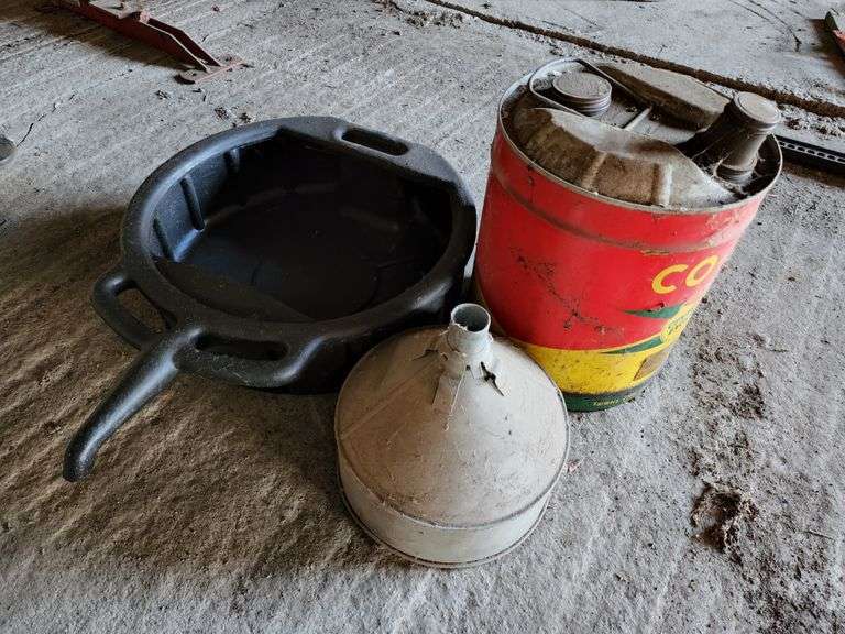 Oil Can, Funnel, Drain Bucket Fragodt Auction and Real Estate LLC