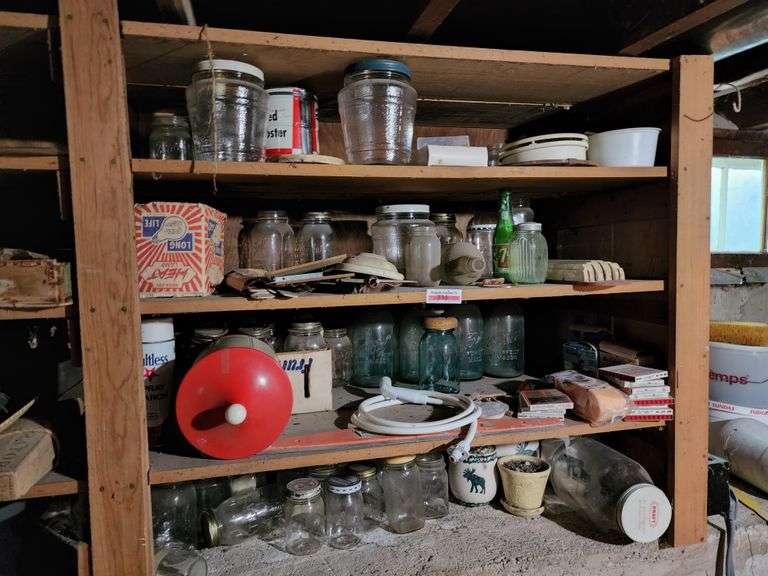 Misc. Antique Jars and Contents. Located in the Basement. Buyer is