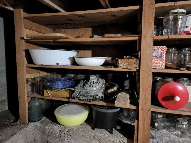 Misc. Antique Jars and Contents. Located in the Basement. Buyer is