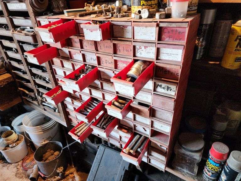 88 Drawer Bolt Bin, Approx 75 Full of Grade 5 Bolts, Washers, Nuts