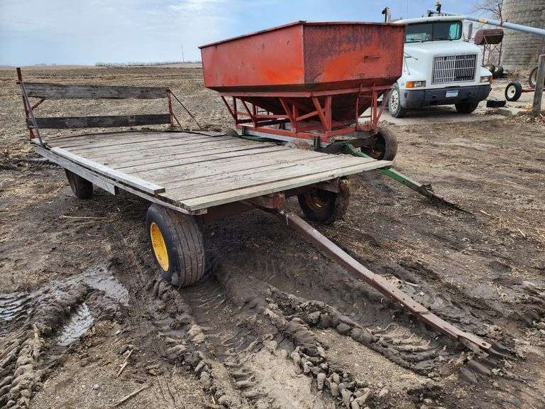 16’ Hayrack on John Deere Running Gear, Rear Hitch, 14” and 15” Tires