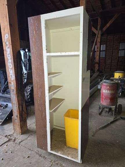 30" W X 24" D X 84 1/4" T CABINET WITH TRASH CAN.