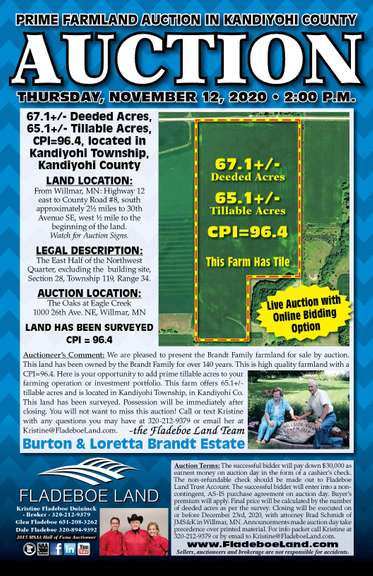 Prime Kandiyohi County Farmland Auction