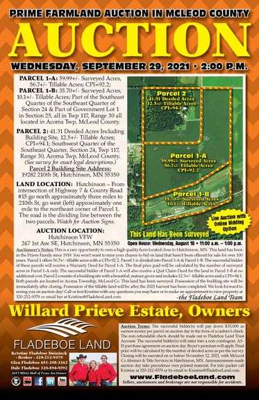 Prime Farmland Auction in McLeod Co - 2 Parcels