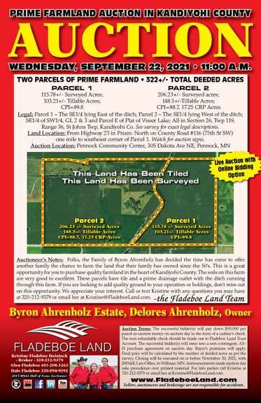 Kandiyohi County Farmland Auction - 2 Parcels of Prime Farmland