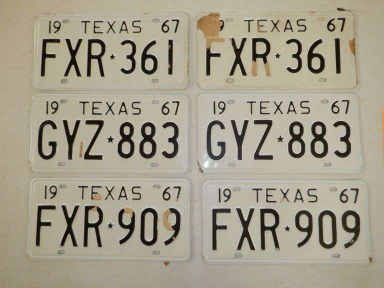 (3) Sets of New 1967 Texas License Plates Spankys Freedom Car Auctions