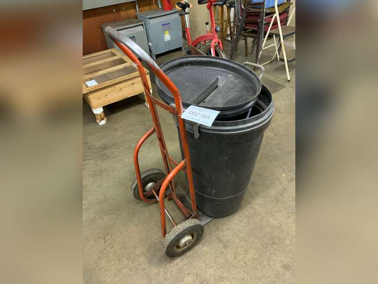 2 Wheeled Dolly & (2) Shop Trash Cans Gavel Roads Online Auctions