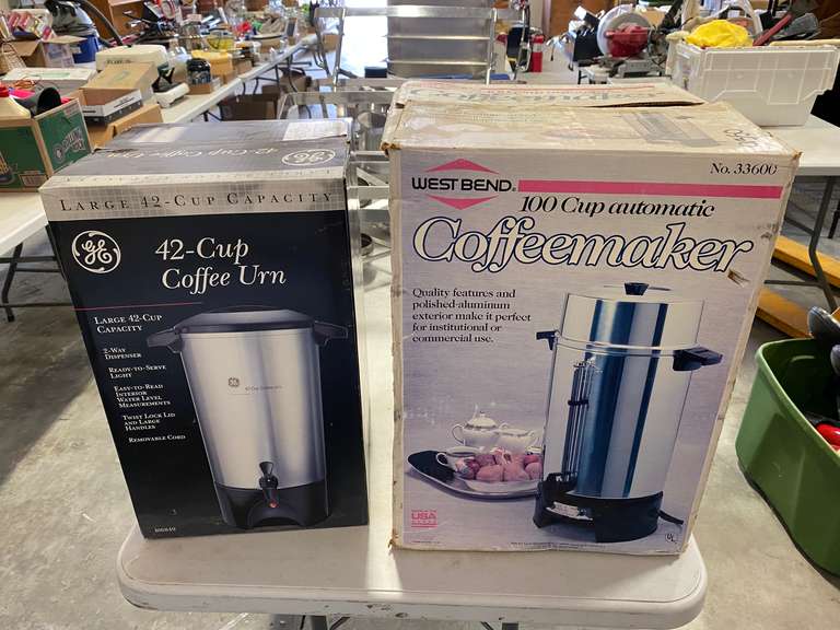 GE 42 Cup Coffee Maker & West Bend 100 Cup Coffee Maker in Boxes