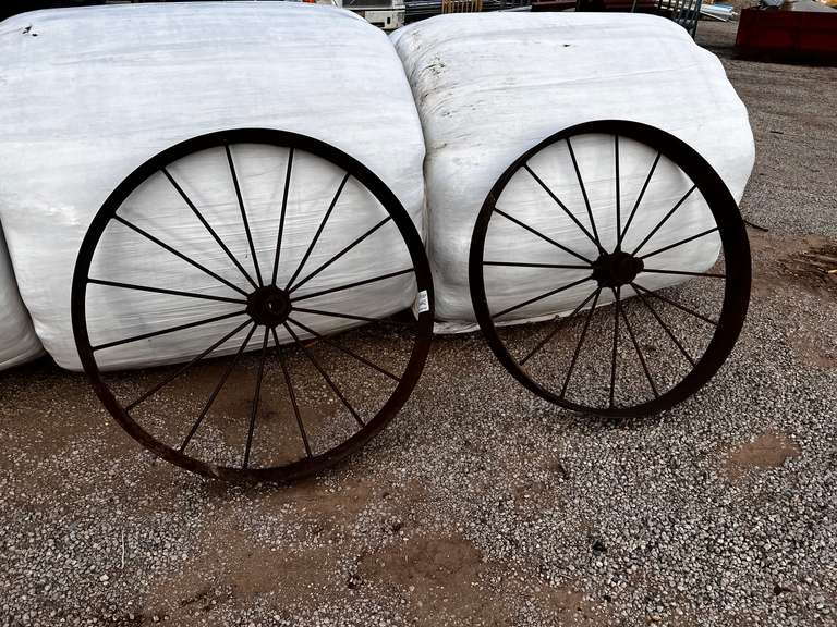 (2) Rustic Steel Wagon Wheels Gavel Roads Online Auctions
