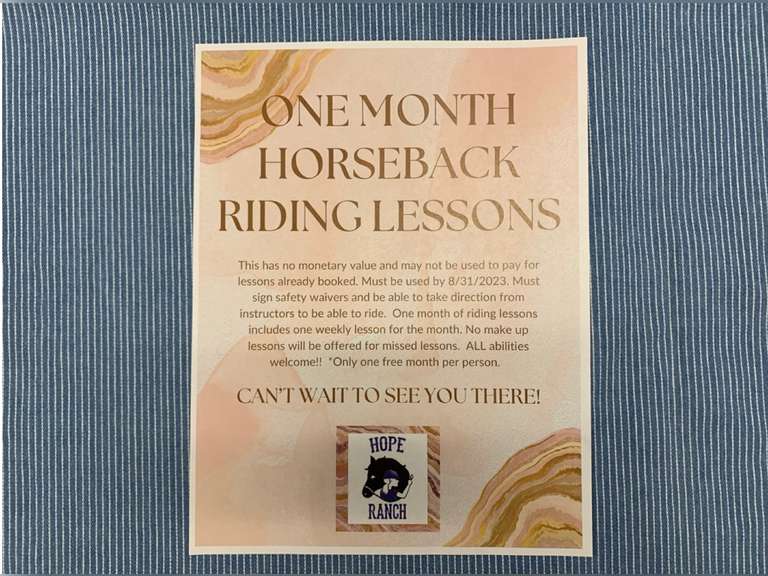 Hope Ranch, Manhattan 1 Month Horseback Riding Lessons Gavel Roads Online Auctions