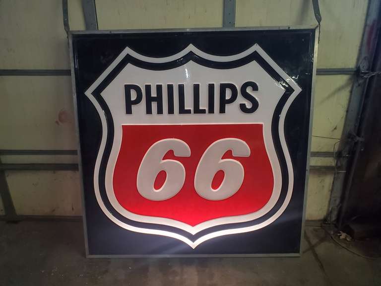 Lighted Phillips 66 Plastic Sign 60" x 60" x 5" Gavel Roads Online