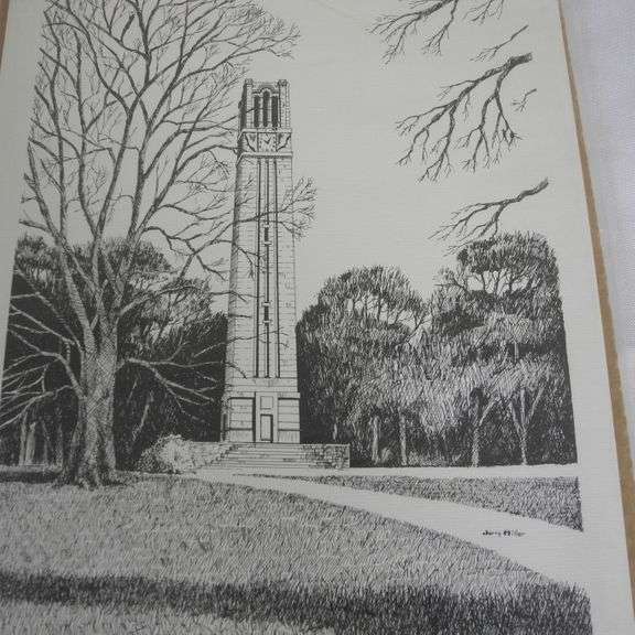Signed Jerry Miller NCSU Bell Tower Print GC5 Auctions