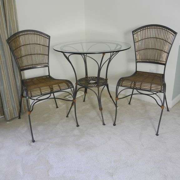 Metal & Wicker 3 Piece Glass Top Bistro Set GC5 Auctions