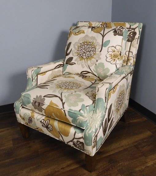 Modern Expressions Furniture Floral Arm Chair with Brads GC5 Auctions