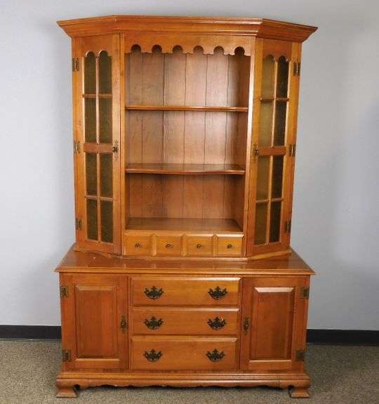Two Piece Vintage Maple Hutch with Amber Glass GC5 Auctions