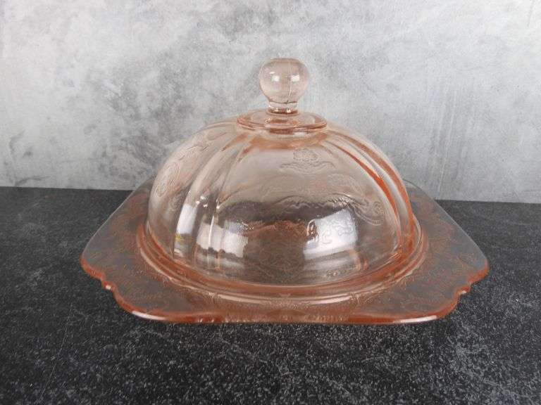 Beautiful Pink Depression Glass Covered Butter Dish GC5 Auctions