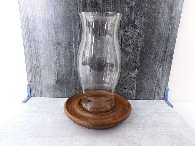 Vintage Hurricane Candle Holder with Wooden Base GC5 Auctions