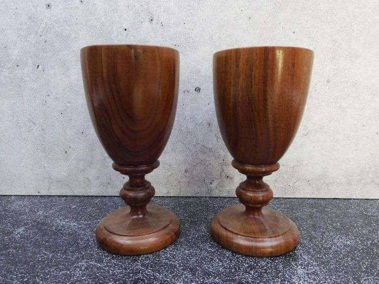Pair of Hand Carved Wood Goblets GC5 Auctions