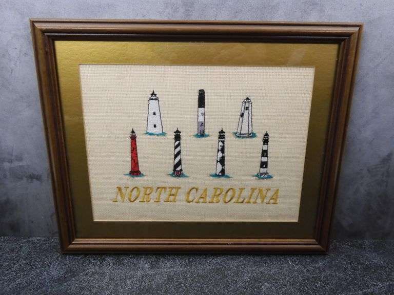 Vintage "North Carolina Lighthouses" Needlepoint Wall Hanging GC5