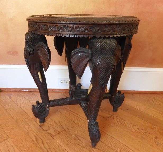 Amazing Antique Heavily Carved AngloIndian Elephant Side Table GC5