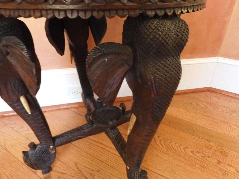 Amazing Antique Heavily Carved AngloIndian Elephant Side Table GC5