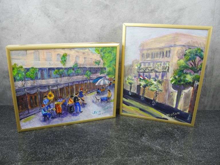 Lot of 2 "Streets of New Orleans" Framed Acrylic on Canvas Painting by