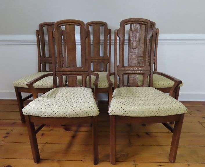 Lot of 5 Broyhill Premier MidCentury Brutalist Style Oak Dining Room