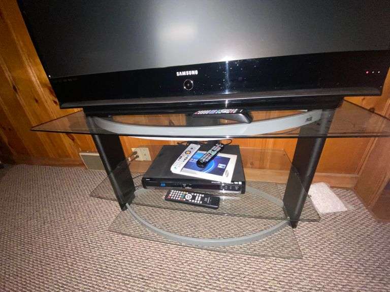 Glass shelves entertainment center Gregg Auctions